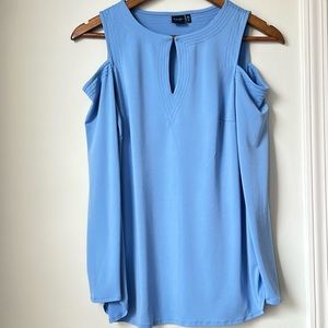 Kaari Blue Cold Should Top Sx Xs Long Sleeves Stretch Shirt V Neck Blouse